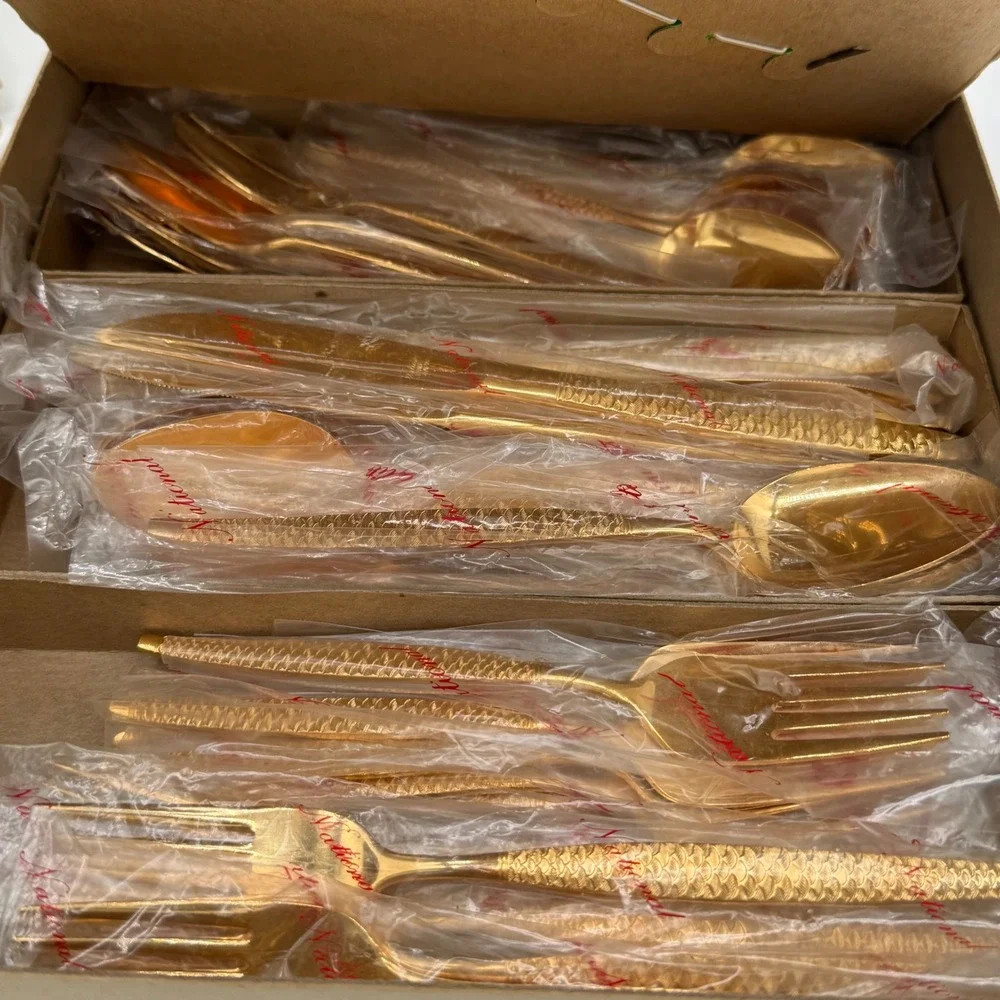 Vintage National Silver Co 23K Gold Electroplate Flatware Set 50 Pc Service 8